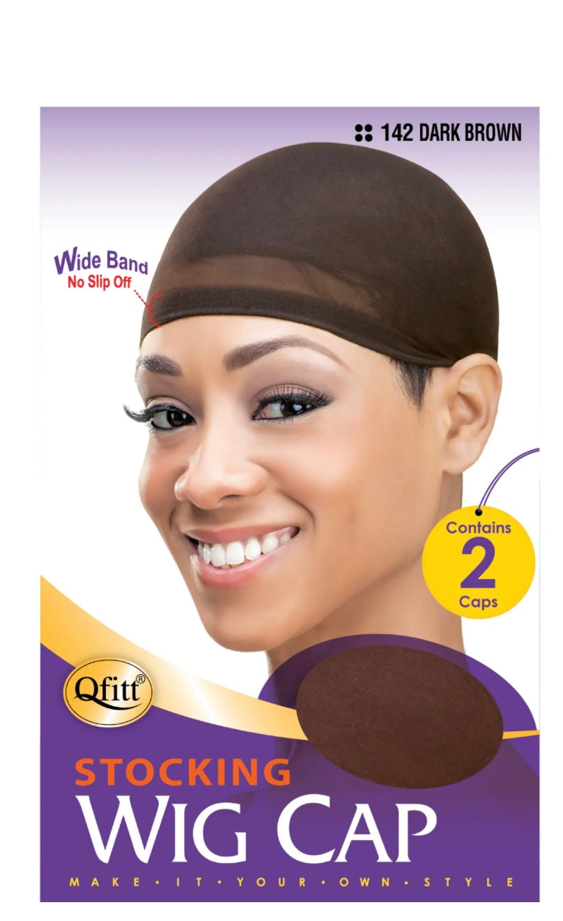 Qfitt Stocking Wig Cap #142 Dark Brown 2 Pack | Stretch Cap for Wigs, Weaves & Protective Styles