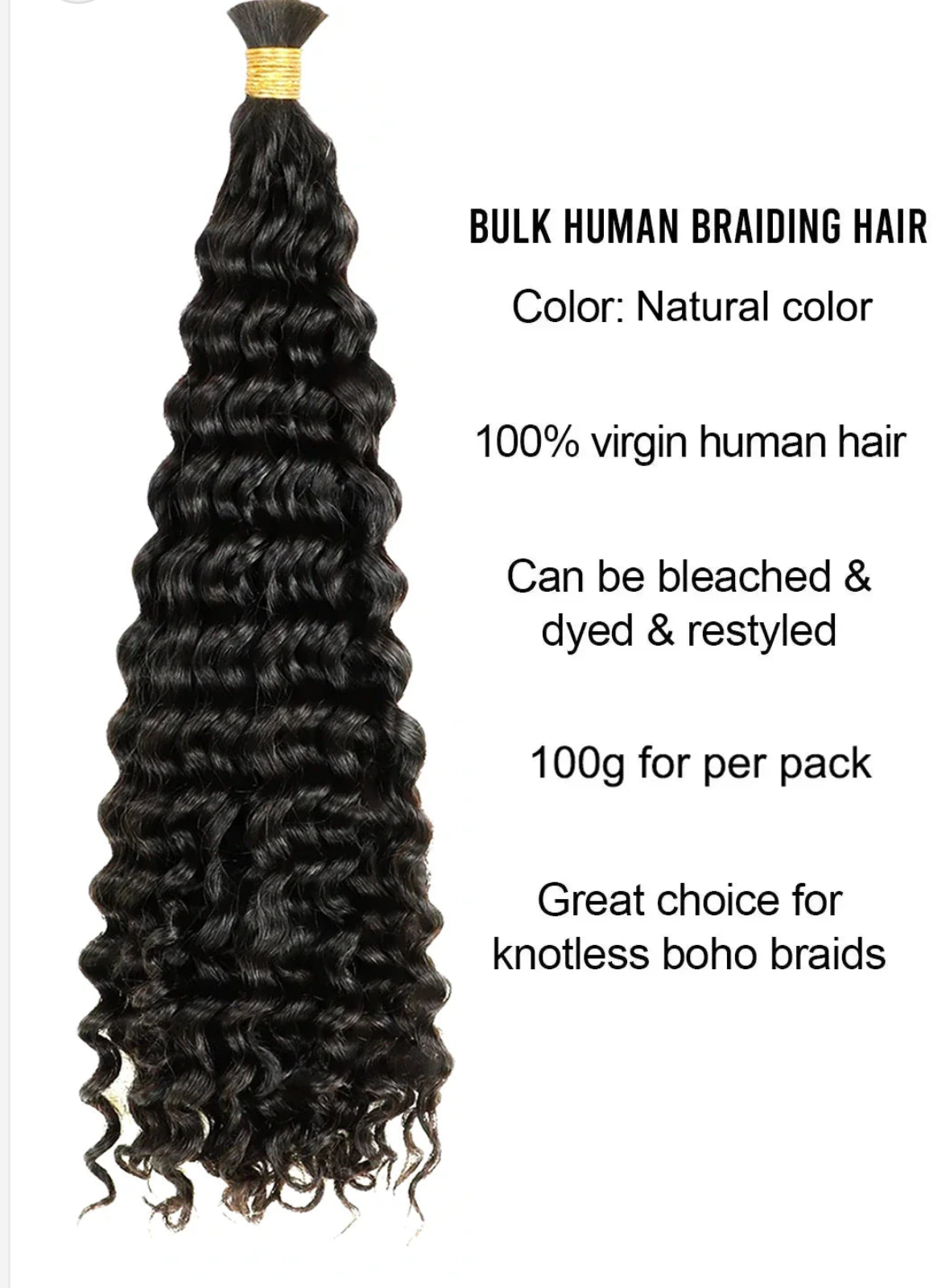 Double Drawn Spanish Curly Bulk Hair Extensions – 16” 100g Bundle for Braiding, Soft & Full Human Hair