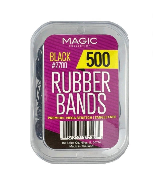 Magic Collection 500 Ct Rubber Bands Black #2700 – Strong Elastic Hair Bands for Braids, Ponytails & Protective Styles