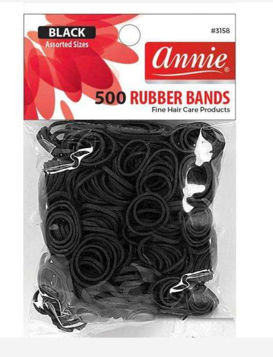 Annie 500 Ct Rubber Bands Black #3158 – Assorted Sizes for Braids, Ponytails & Protective Hairstyles